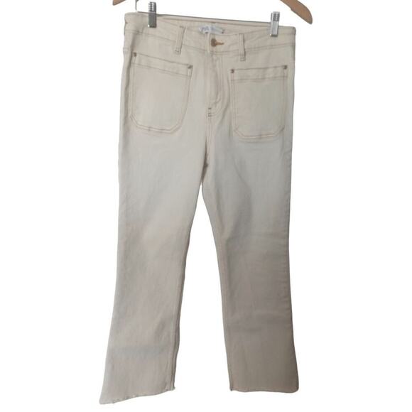 ZARA  Cropped Patch Pocket Jeans Ecru Womens 8 - Picture 1 of 4